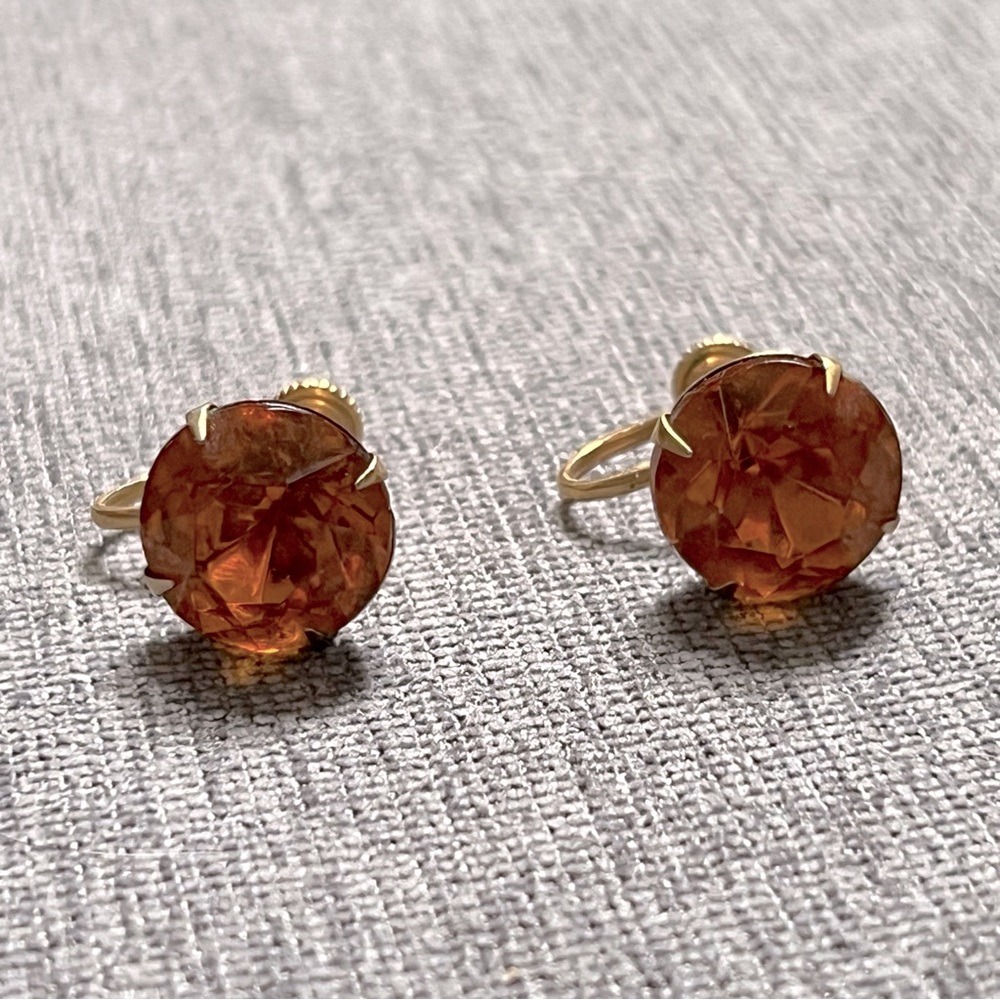 Vintage amber rhinestone clip on earrings
